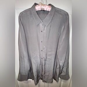 Eileen Fisher Silk Oversized Button-Front Blouse – Dove Gray size Medium EUC